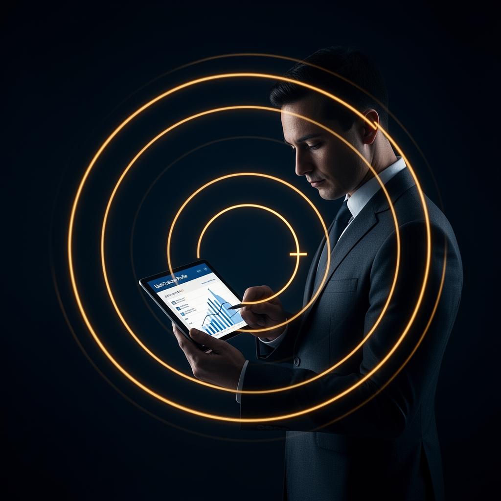 Empresário analisando o perfil de cliente ideal em planejamento comercial